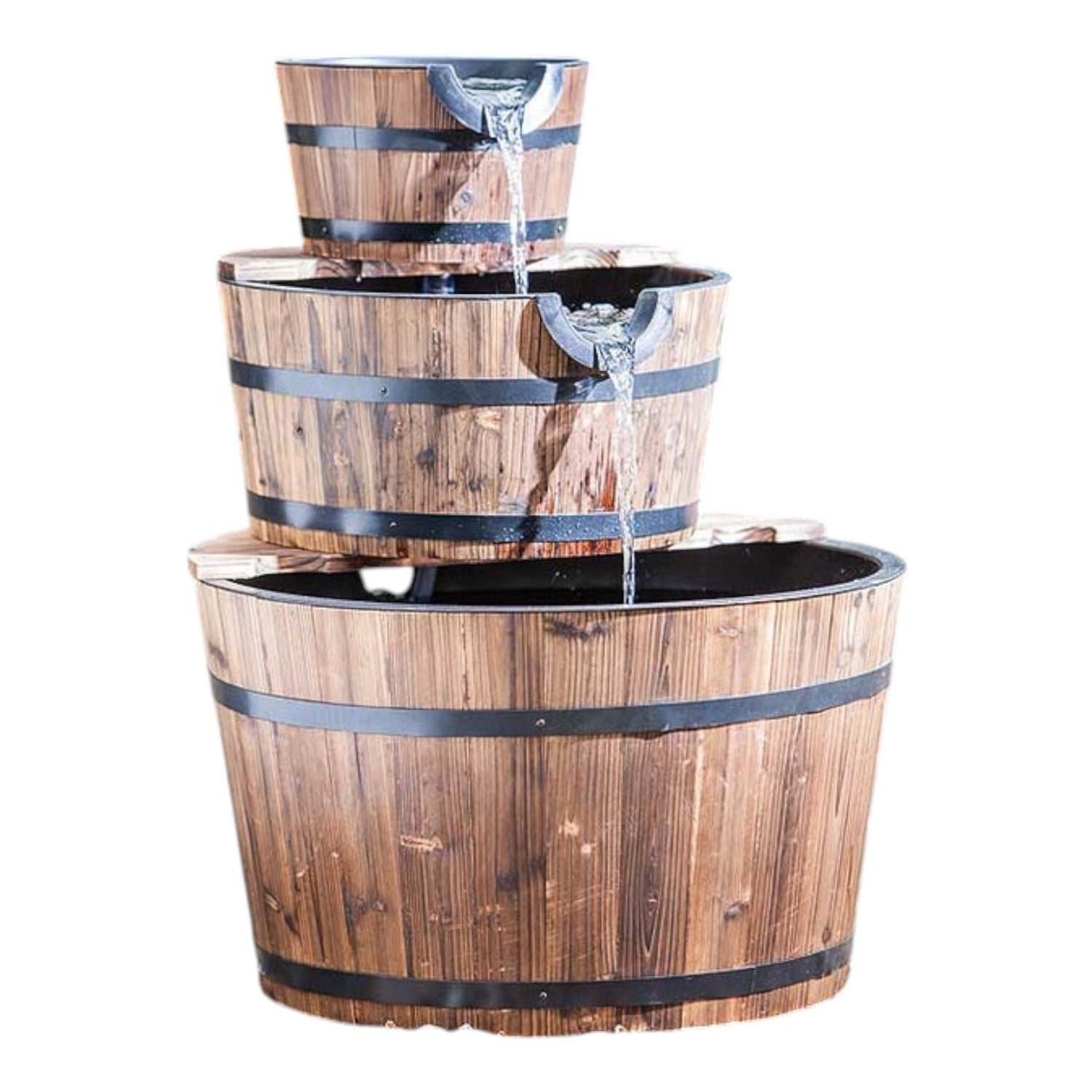 Heissner 3 Tier Wooden Barrel Water Feature