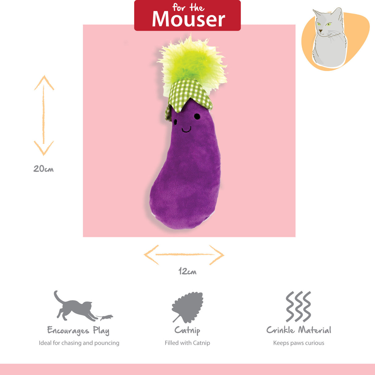 Happy Pet Tabby Patch Aubergine Cat Kicker