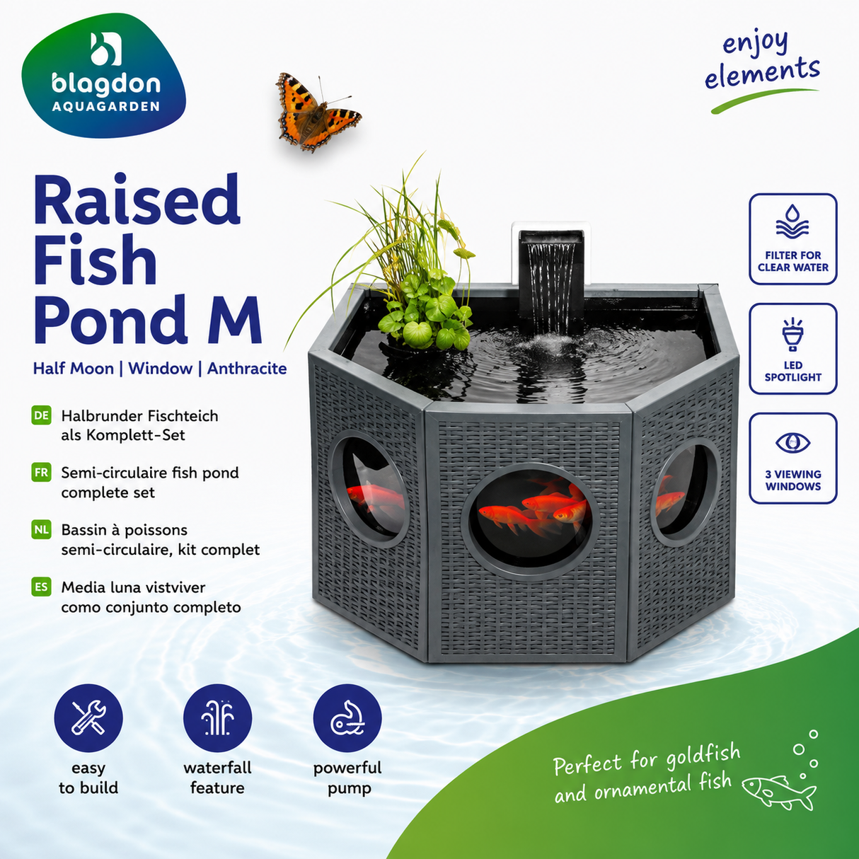 Blagdon Raised Fish Pond Medium Half Moon