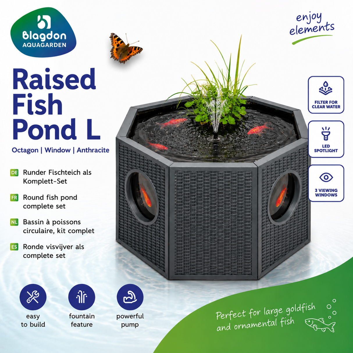 Blagdon Raised Fish Pond Large Octagon