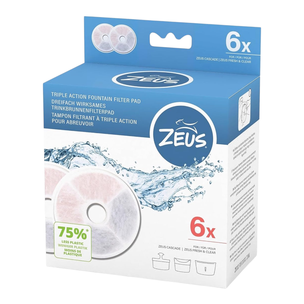 Zeus Fountain Triple Action Filter 6pk