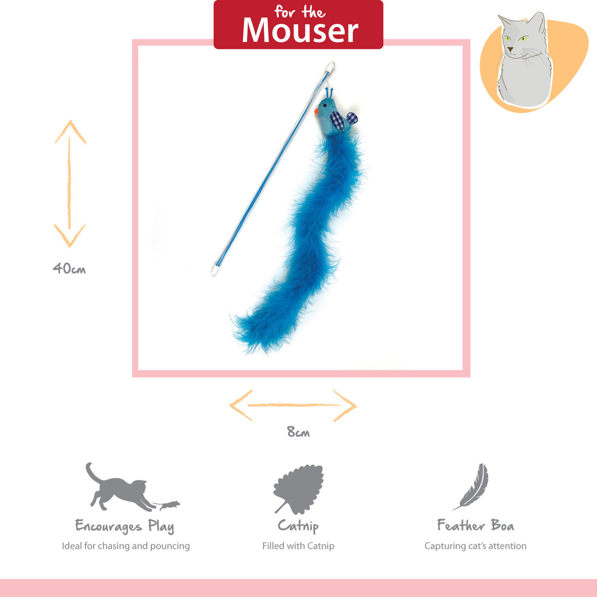 Happy Pet Tabby Patch Extra Long Bluebird Cat Teaser