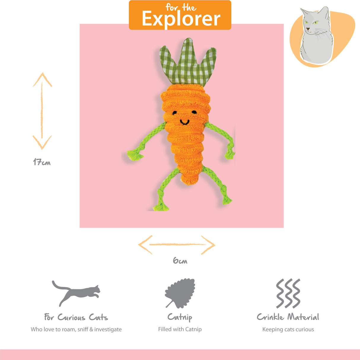 Happy Pet Tabby Patch Catnip Carrots 2 Pack