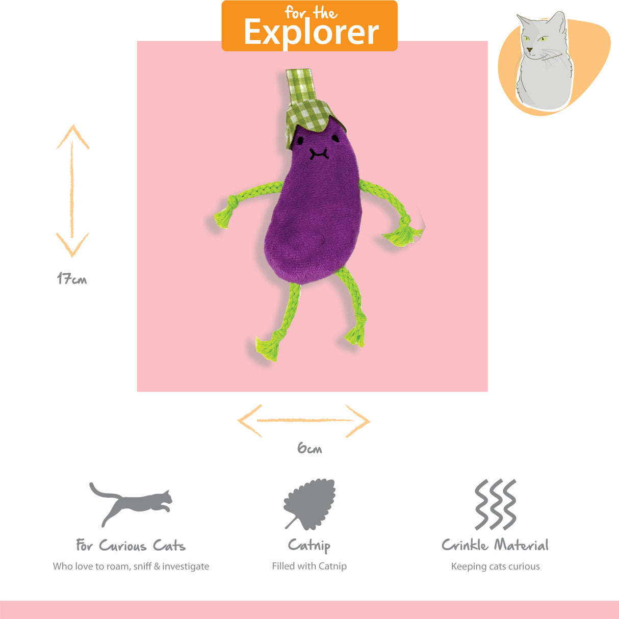 Happy Pet Tabby Patch Catnip Aubergines 2 Pack