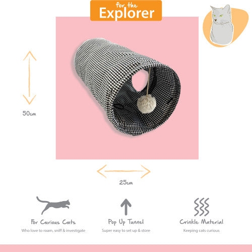Happy Pet Tabby Patch Black Check Cat Tunnel