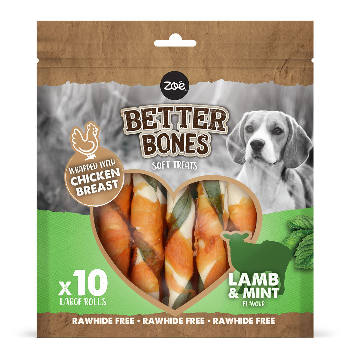 Zoe Better Bones Lamb Mint Wrap Lg Rolls 10 Pack