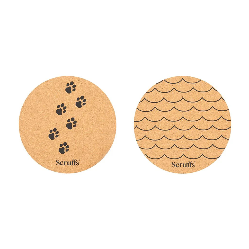 Scruffs 25cm Set of 2 Cork Pet Placematsin Wave & Paw