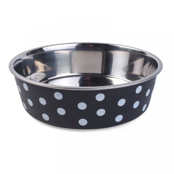 Zoon Navy Polka Dot Food & Water Bowl